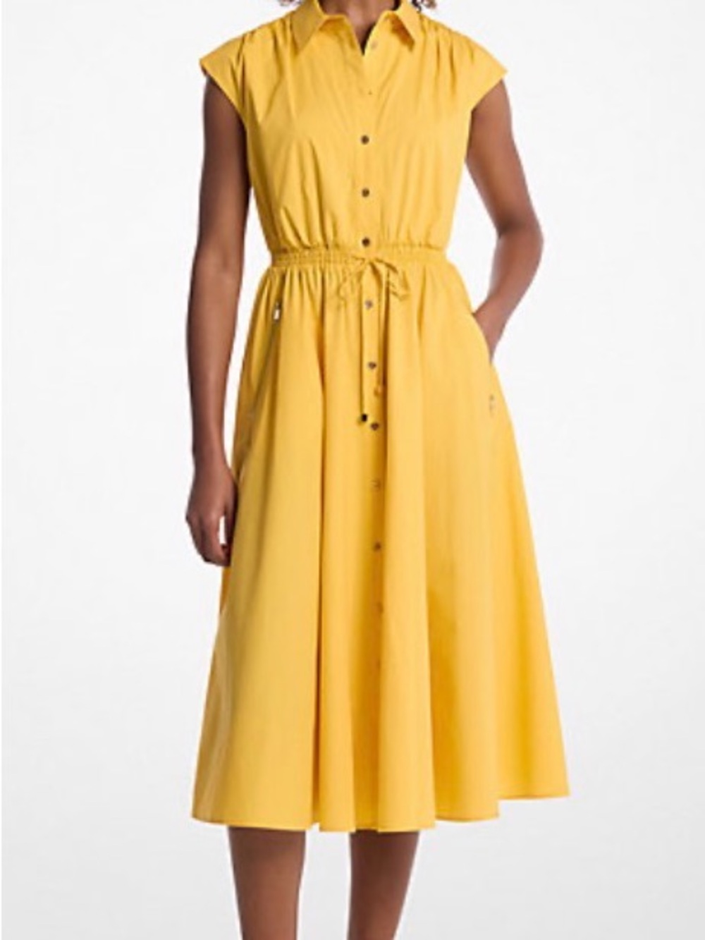 Michael Kors Yellow Sleeveless Button-Front Midi Dress